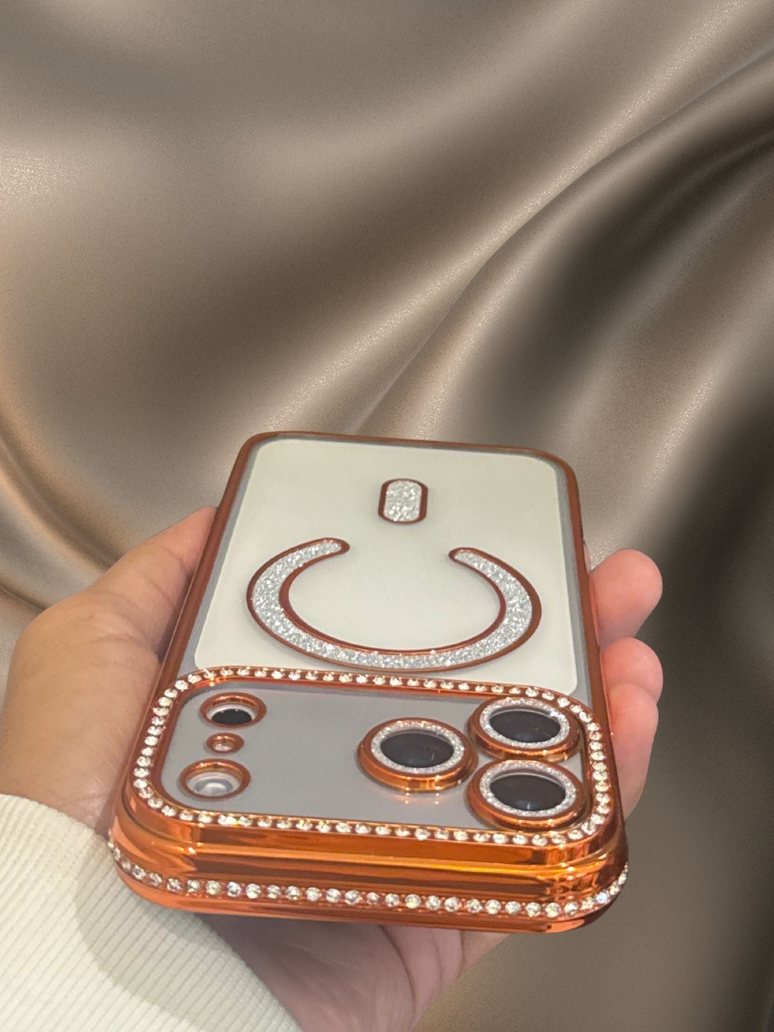 iPhone 17 Series Orange Electroplated Diamond Rhinestones Cover - slim profile