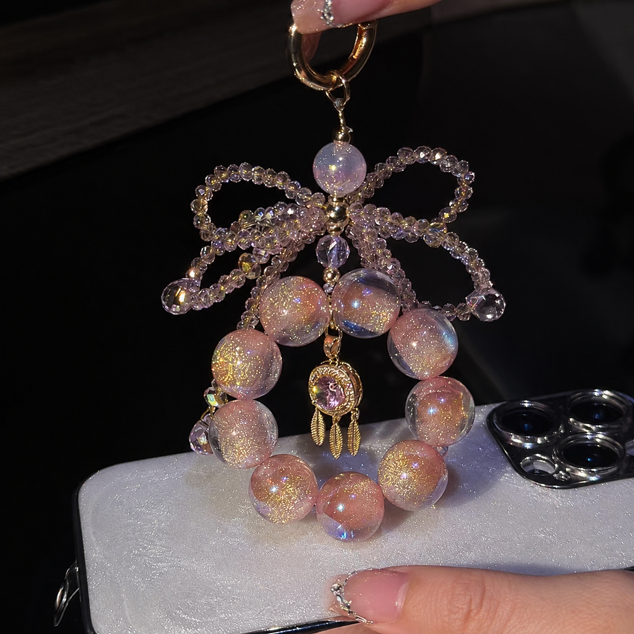 Crystal Bow Phone Charm Lanyard - slim profile