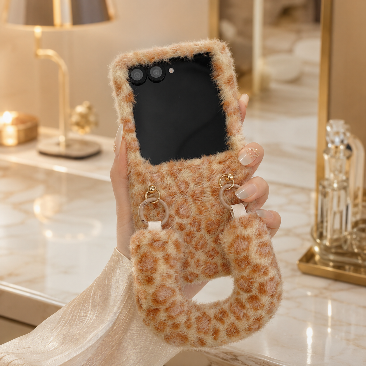 Samsung Galaxy Z Flip 5 Leopard Plush Loop Case | Soft Cute Cover