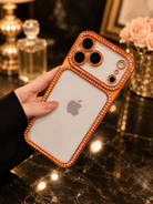 iPhone 17 Series Orange Diamonds Transparent Cover - phone case