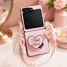 Samsung Galaxy Z Flip 5 Blush Heart Gripper Luxe Case with Pastel Rope - protective case detail