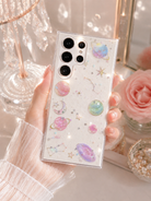 Samsung Galaxy S25 Series Glittery Stars and Planets Transparent Case