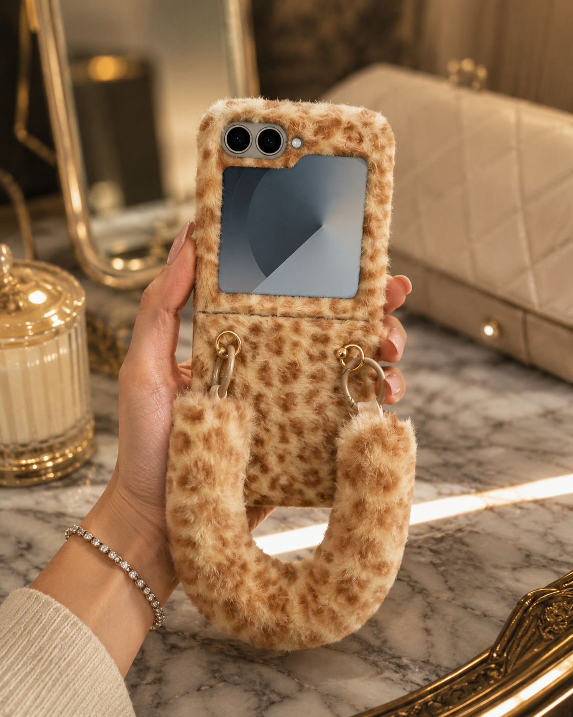 Samsung Galaxy Z Flip 5 Leopard Plush Loop Case - slim profile