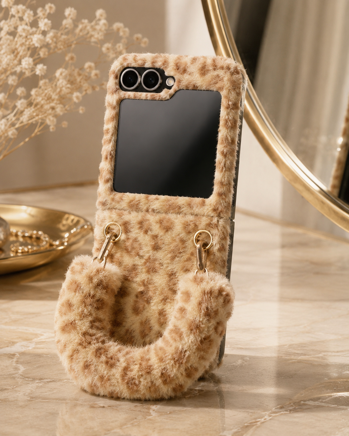 Samsung Galaxy Z Flip 5 Leopard Plush Loop Case - protective case detail