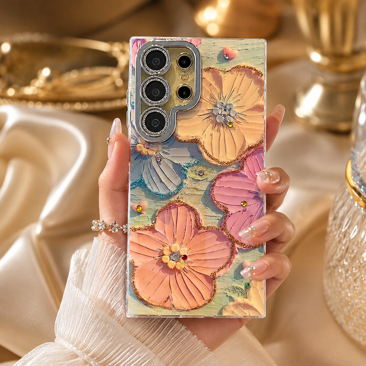 Samsung Galaxy S26 Ultra Floral Glossy Glitter Cover