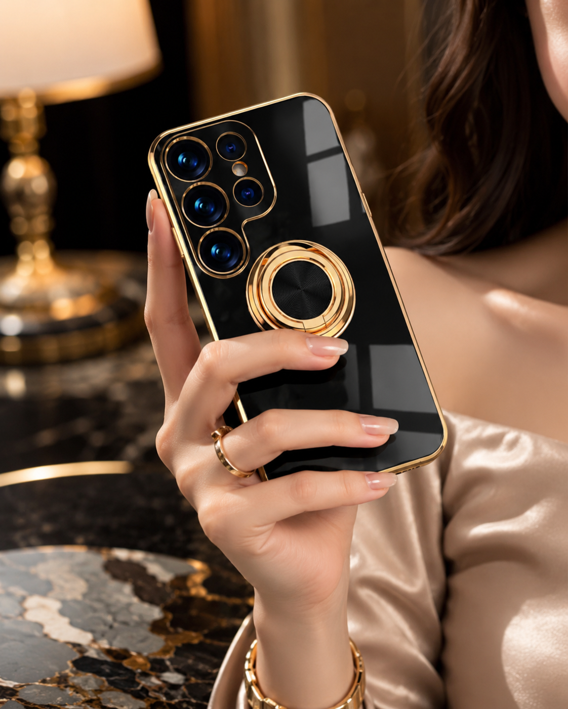 Samsung Galaxy S25 Series Gold Electroplated Ring Holder Cover