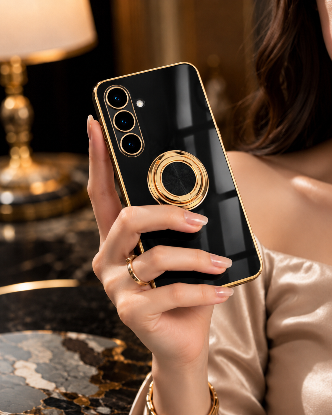 Samsung Galaxy S25 Series Gold Electroplated Ring Holder Cover - slim profile