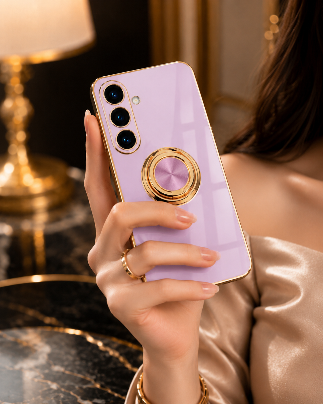 Samsung Galaxy S25 Series Gold Electroplated Ring Holder Cover - lifestyle