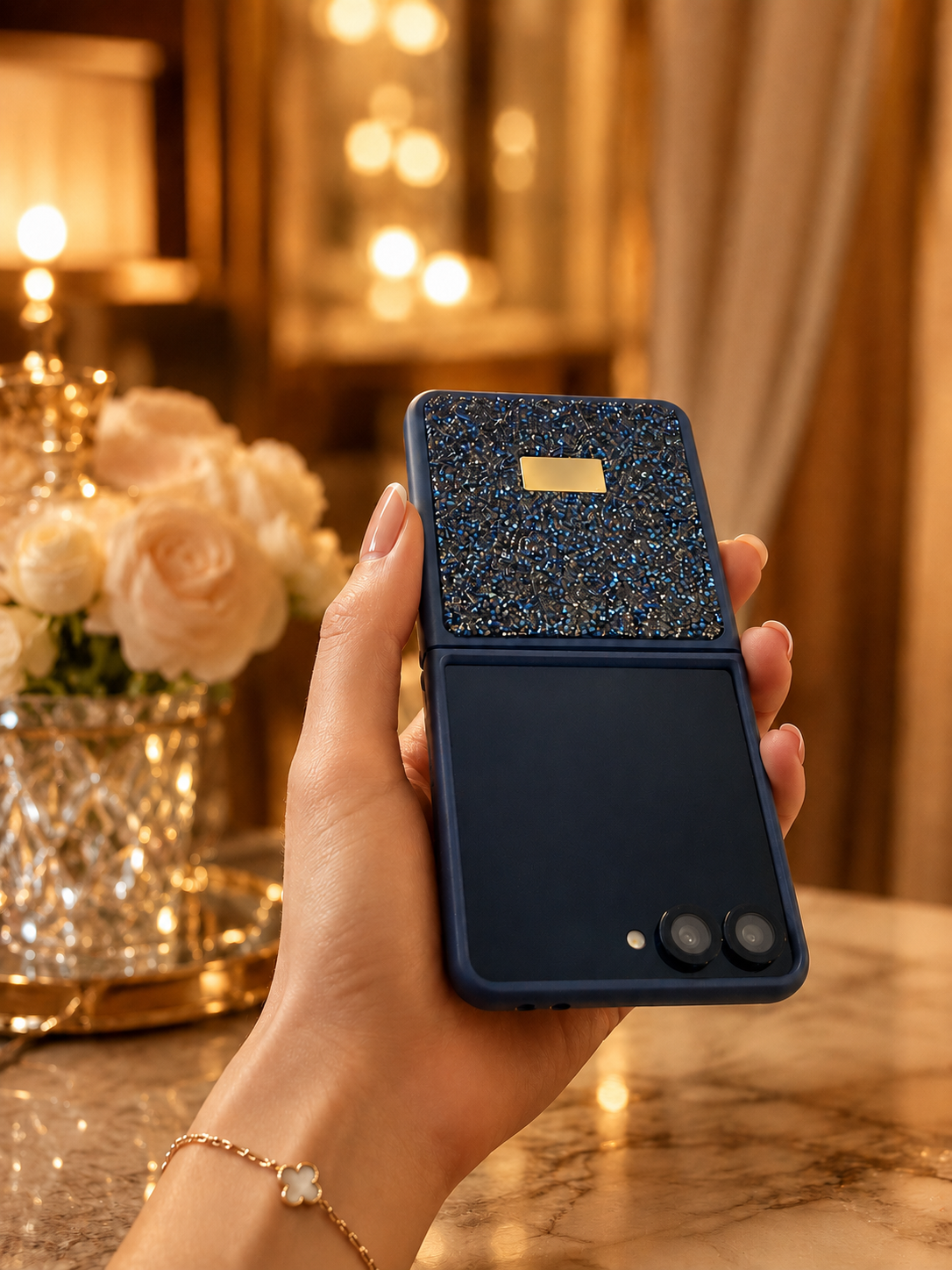 Samsung Galaxy Z Flip 7 Sapphire Blue Diamond Stones Cover - phone case