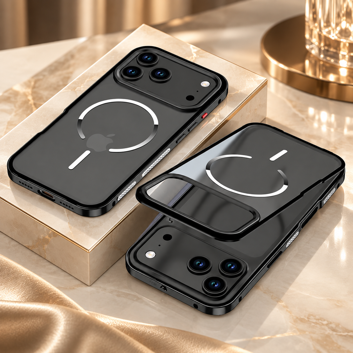 Metallic Alloy Frosted Glass Luxury Cover