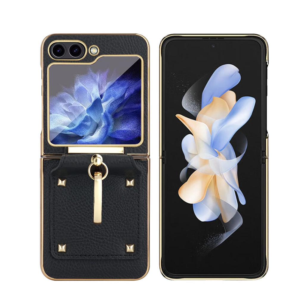 Gold electroplated leather flip 5 cover