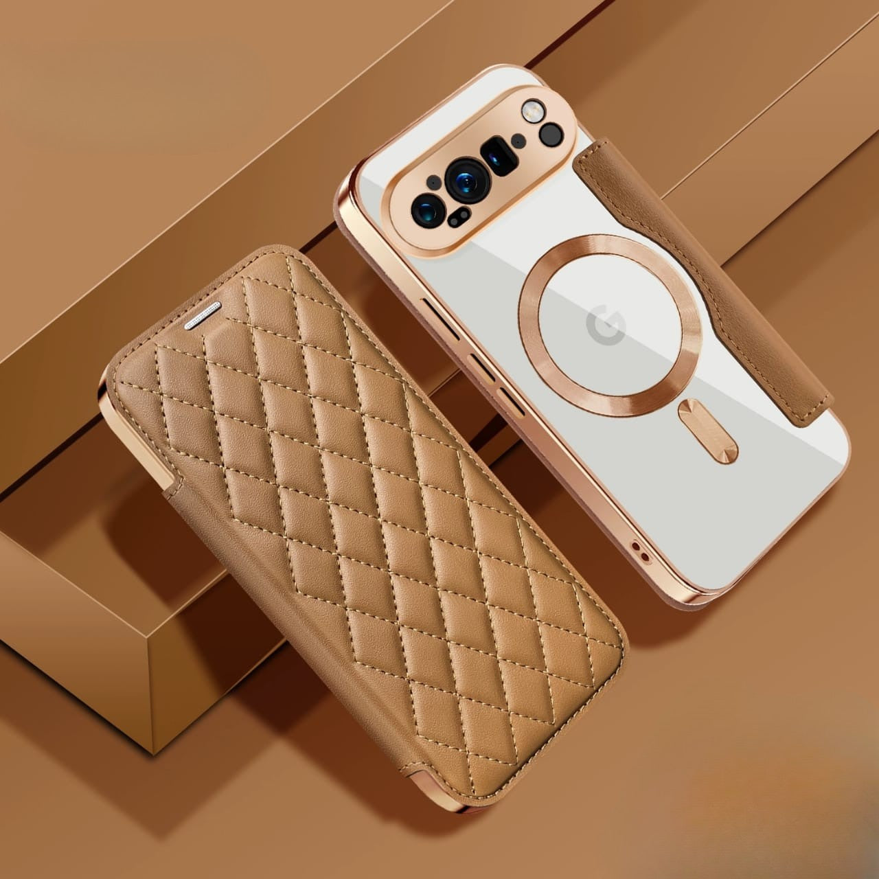 Google Pixel 9 Pro XL/Google Pixel 10 Pro XL Gold Electroplated Leather Case | Luxury Leather