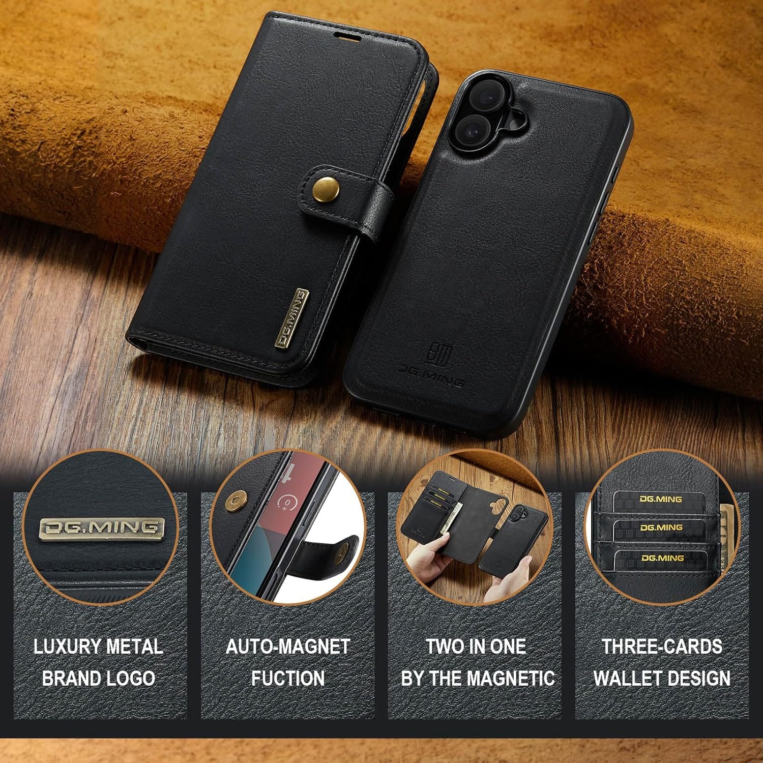 iPhone 17 Two-In-One Wallet Style Leather Flip Cover - case features