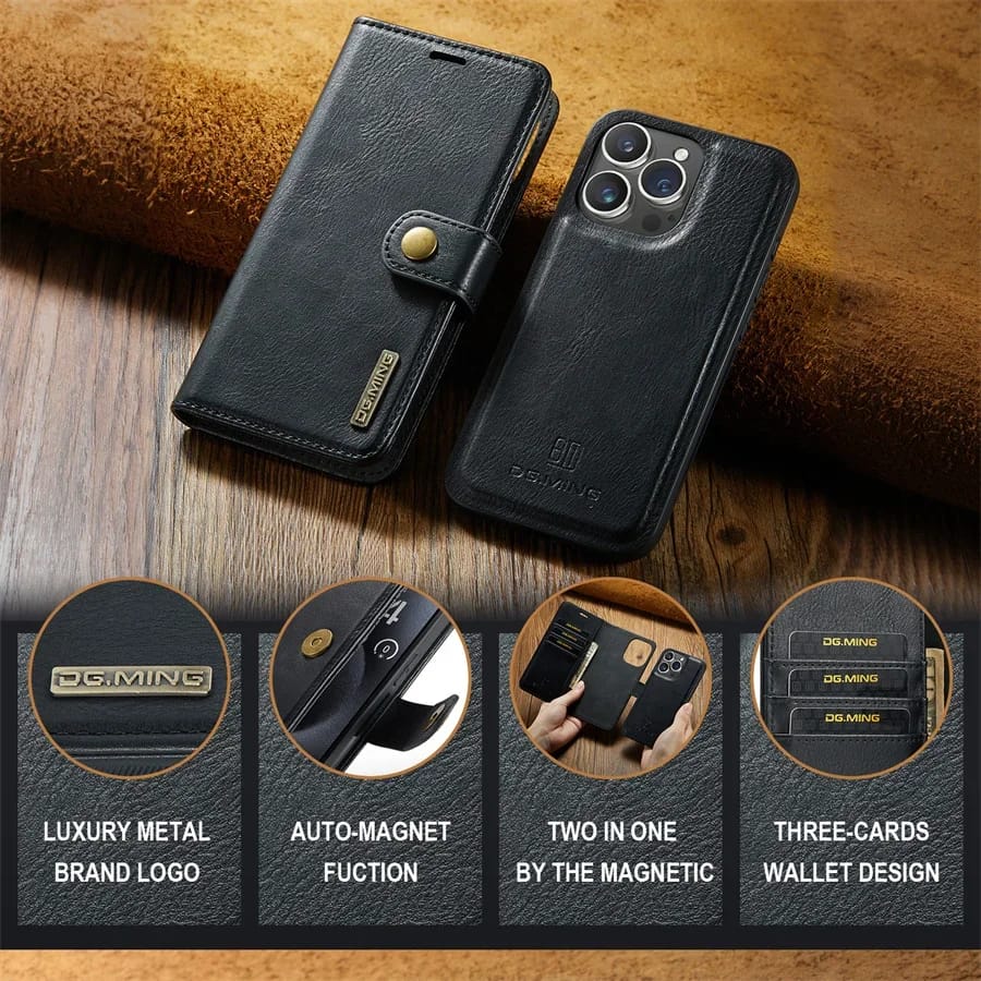 Two-In-One Wallet Style Premium Leather Luxury Flip Cover iPhone cover – JustAndBest India