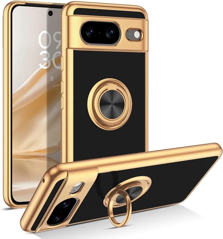 Google Pixel 9 Pro XL Gold Electroplated Ring Holder Cover - slim profile