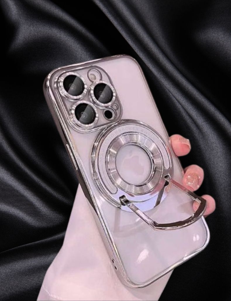 iPhone 14 Silver Electroplated Kickstand Case - case features