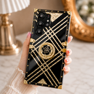 Samsung Galaxy S25 Series Black & Gold Rose Rhinestones Ring Holder Cover