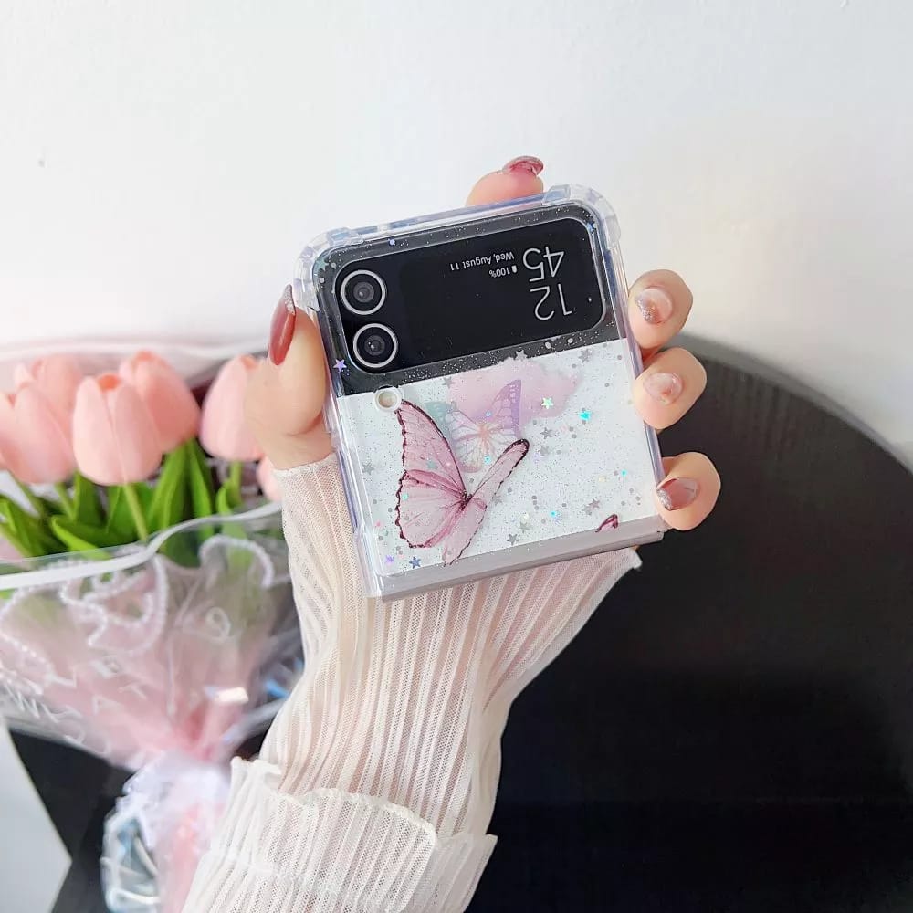 Samsung Galaxy Z Flip 7 Butterfly Glitter Transparent Cover - slim profile