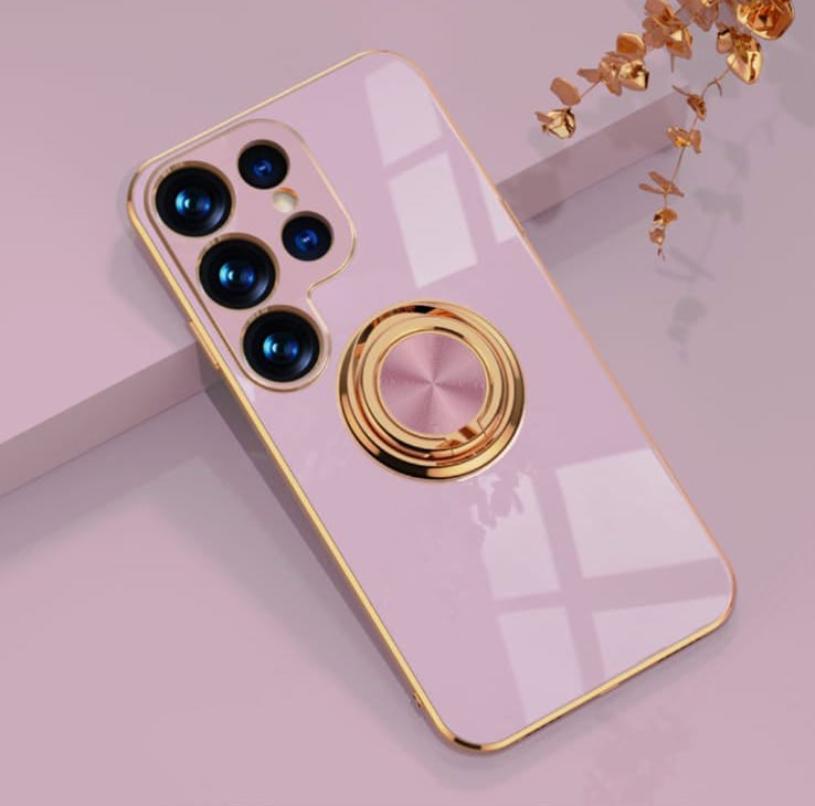 Samsung Galaxy S25 Series Gold Electroplated Ring Holder Cover - phone case