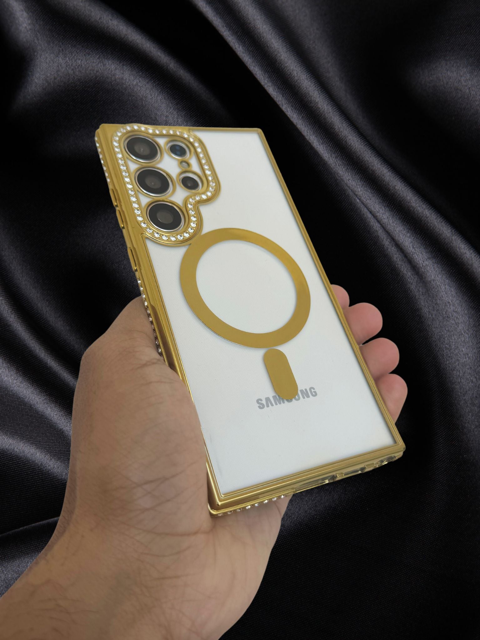 Samsung Galaxy S23 Gold Electroplated Diamond Rhinestones Cover - protective case detail