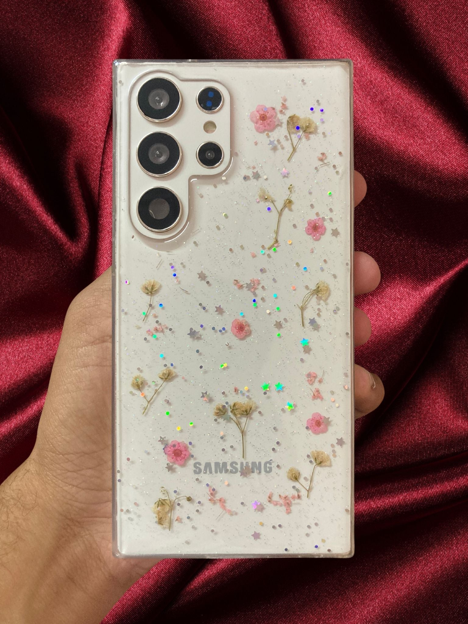 Real Cosmos Floral Glitter Cover iPhone cover – JustAndBest India