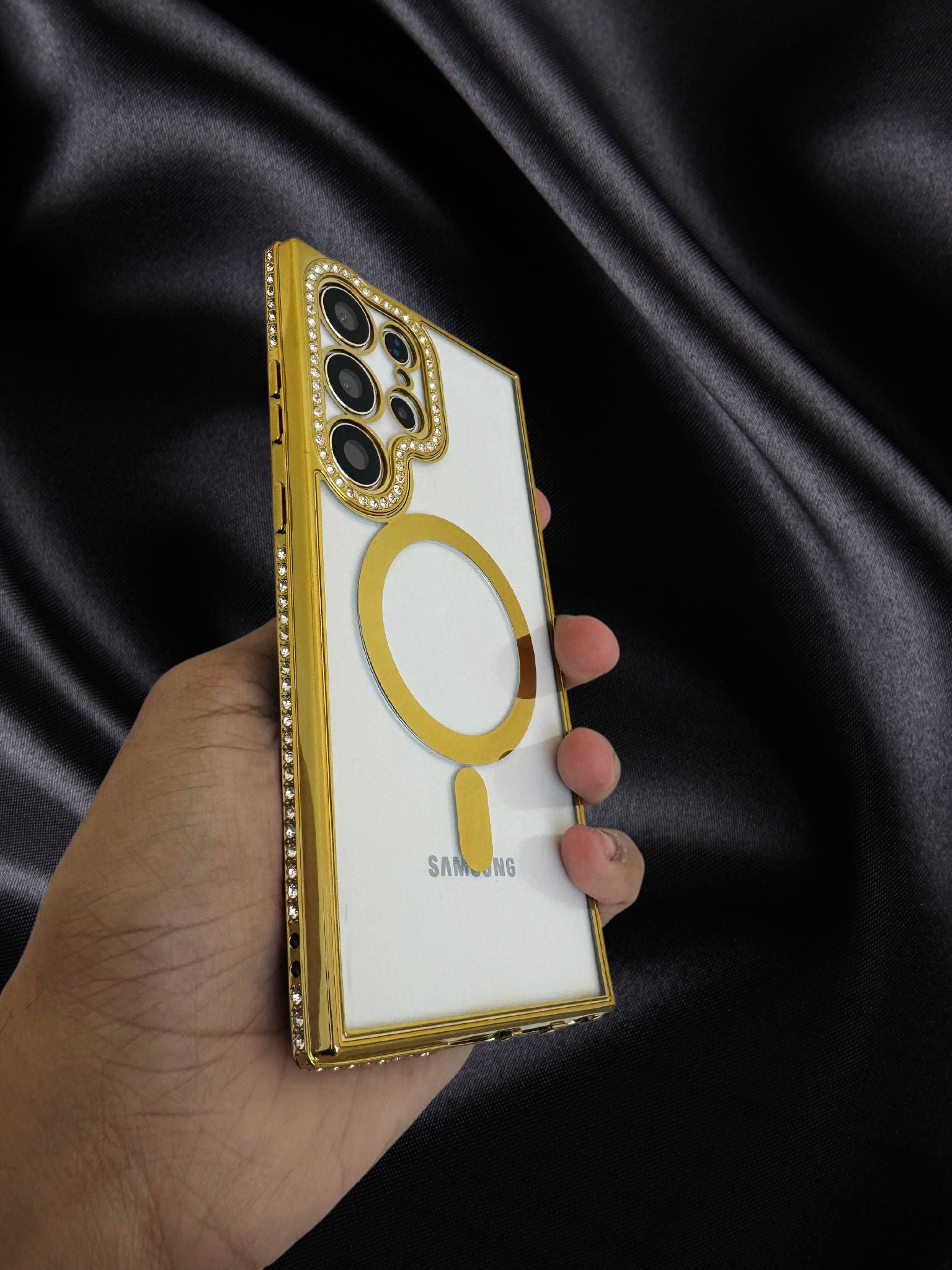 Samsung Galaxy S23 Gold Electroplated Diamond Rhinestones Cover - lifestyle
