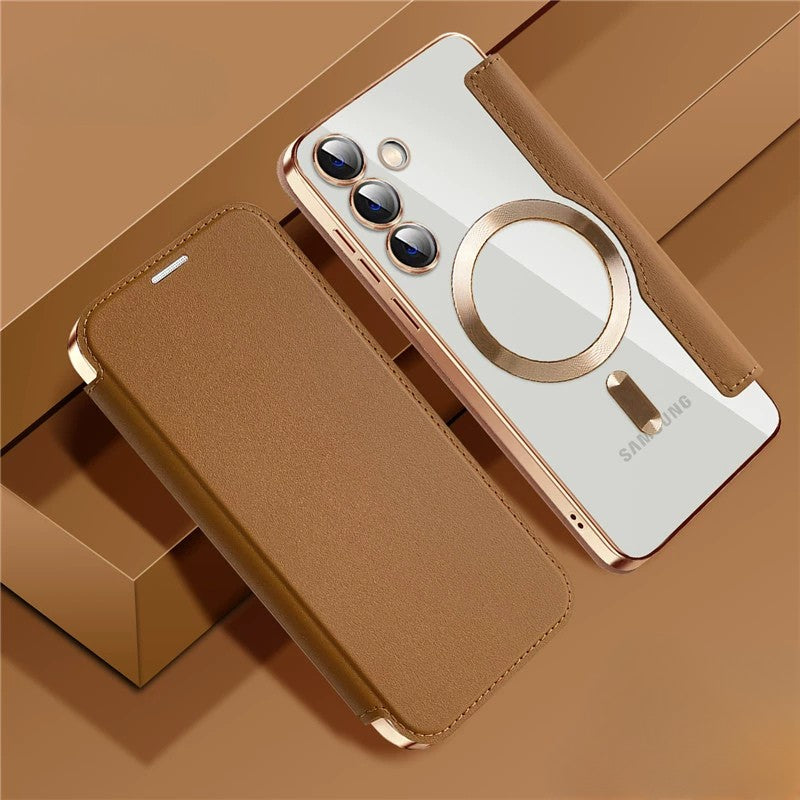 Samsung Galaxy S25 FE Gold Electroplated Leather Flip Case