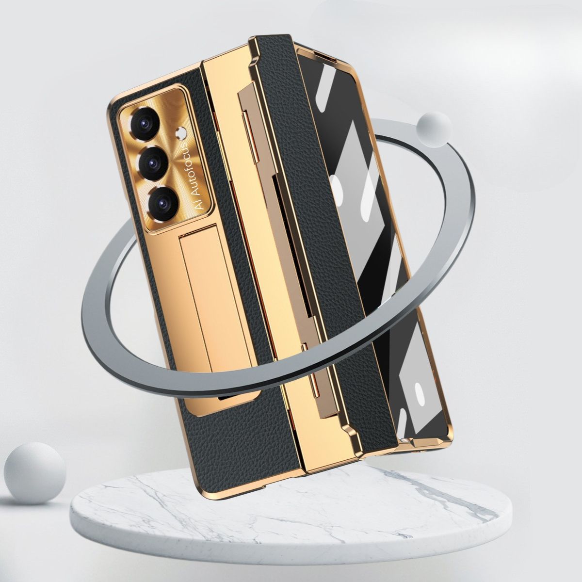 Samsung Galaxy Z Fold 6 Champagne Gold Electroplated Leather Cover