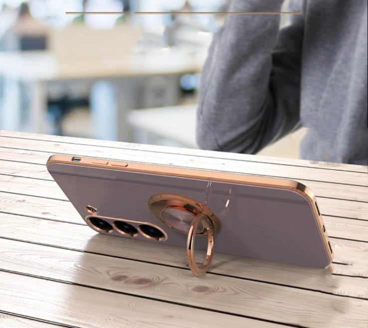 Samsung Galaxy S25 Series Gold Electroplated Ring Holder Cover - phone case