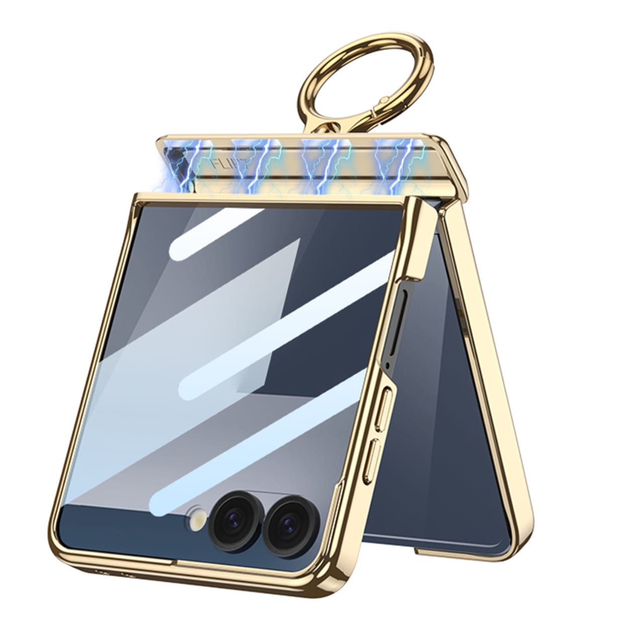 Samsung Galaxy Z Flip 7 Gold Electroplated Python Leather Cover() - slim profile