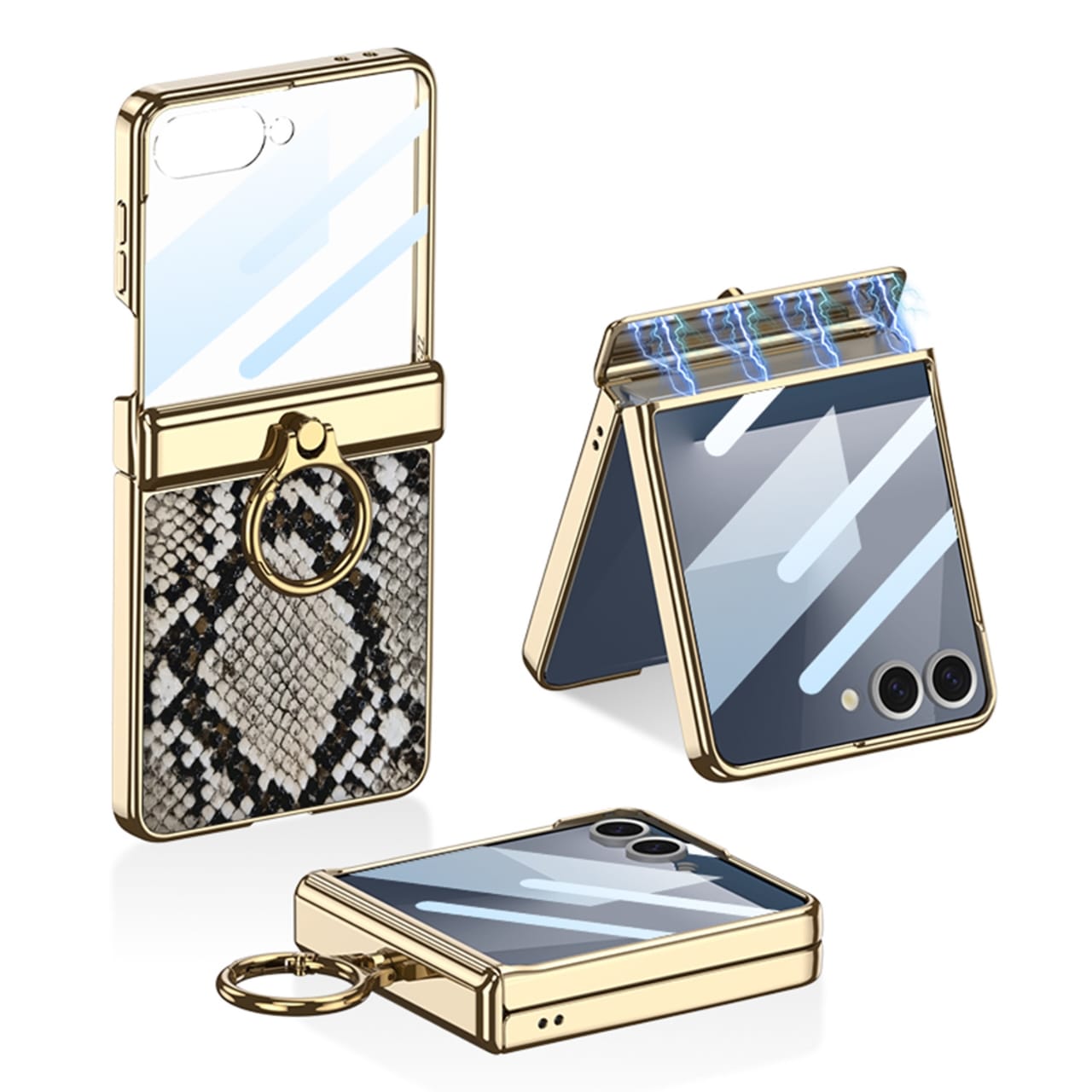 Samsung Galaxy Z Flip 7 Gold Electroplated Python Leather Cover() - protective case detail