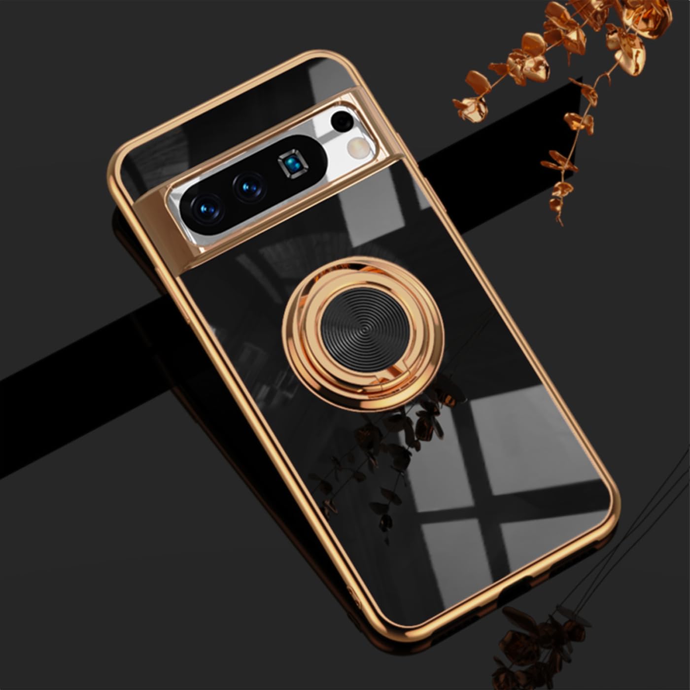 Google Pixel 9 Pro XL Gold Electroplated Ring Holder Cover - protective case detail