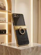 Samsung Galaxy Z Flip 5 Gold Electroplated Croco Leather Cover() - slim profile