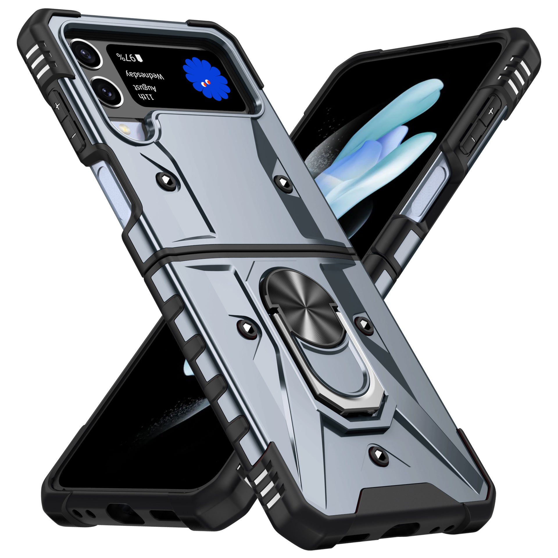 Samsung Galaxy Z Flip 3 Ring Holder Silver Matte Armour Cover - lifestyle