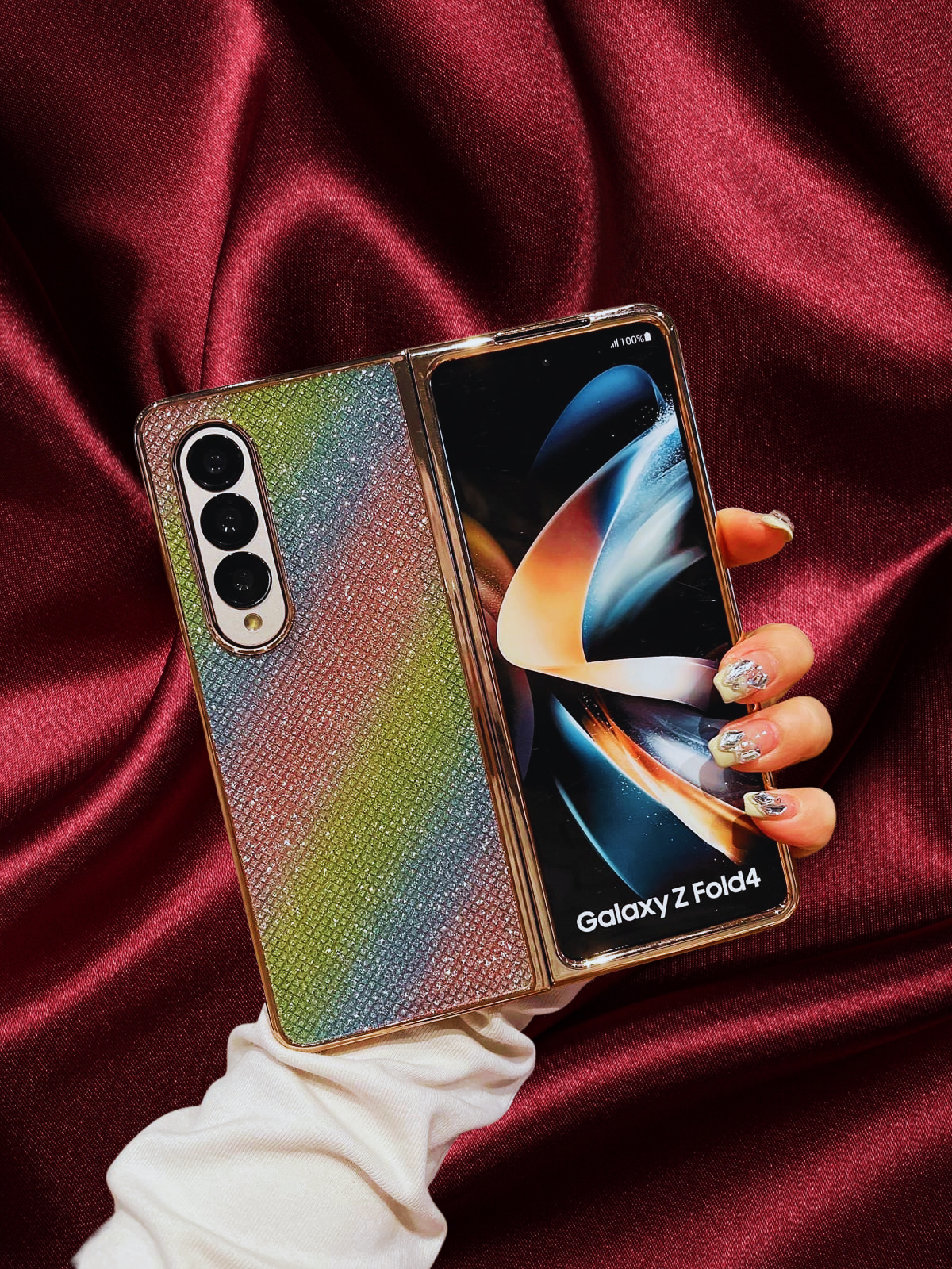 Samsung Galaxy Z Fold 3 Rainbow Glitter 3D Diamond Pattern Cover