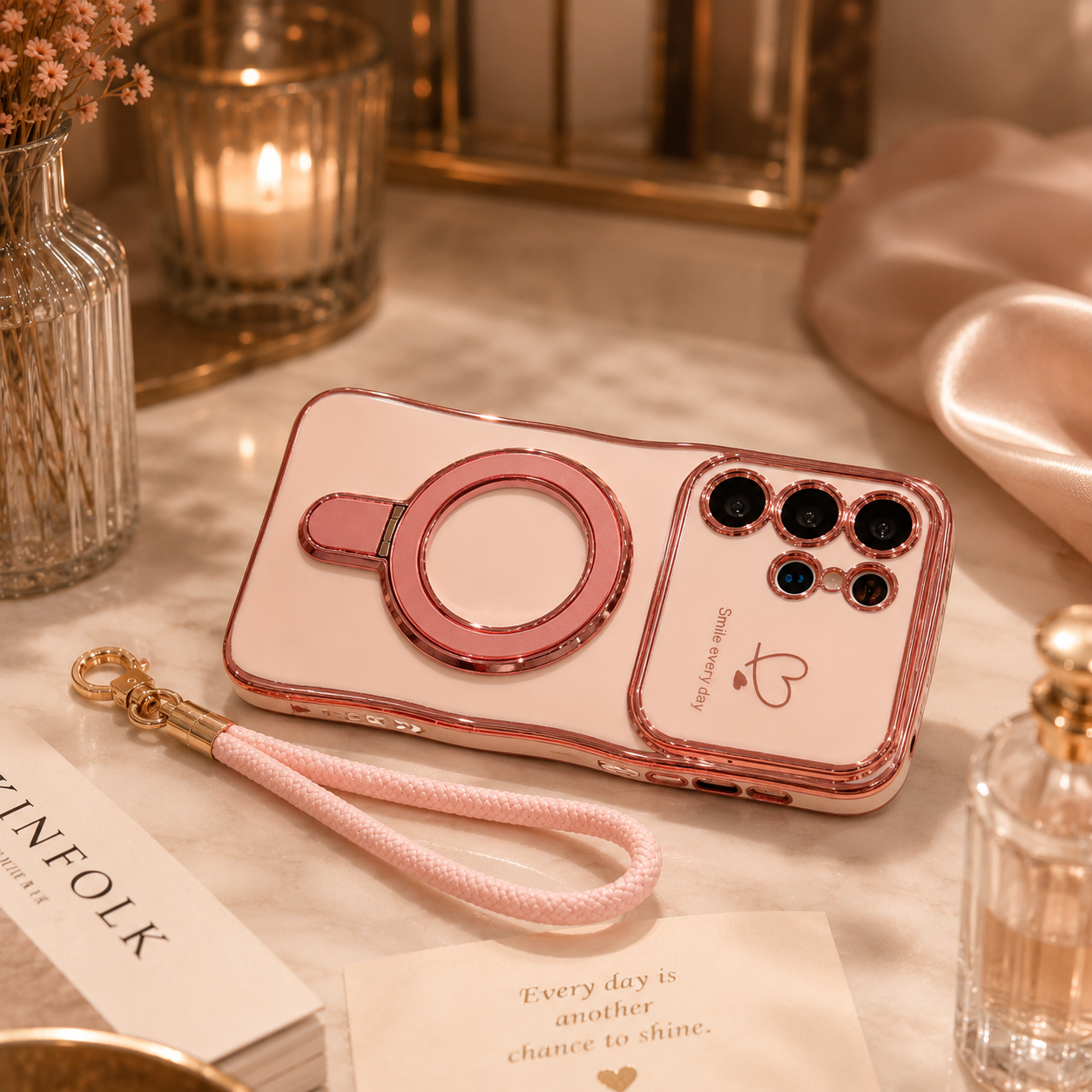 Samsung Galaxy S26 Blush Glow Ring Stand Cover - lifestyle