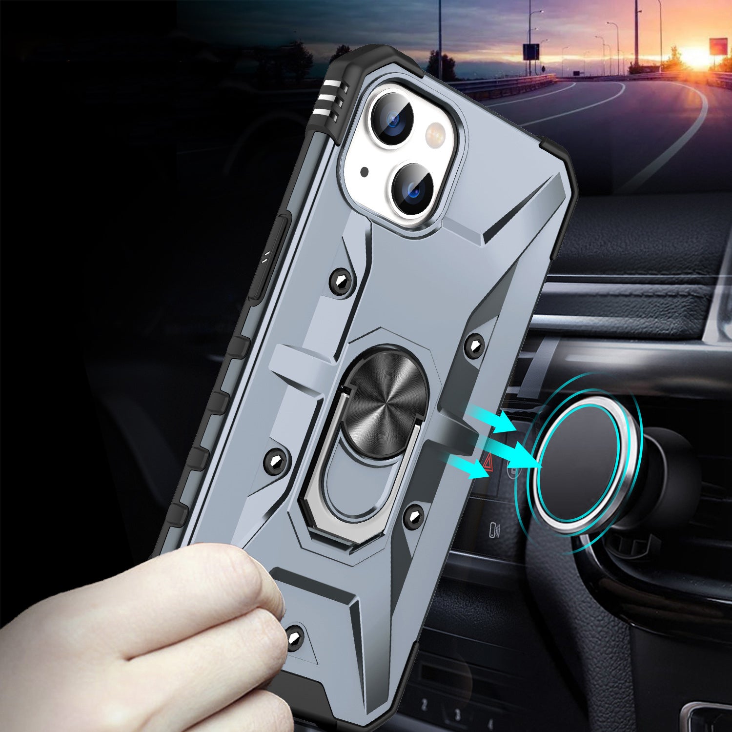 iPhone 13 Series Ring Holder Silver Matte Armour Cover - protective case detail