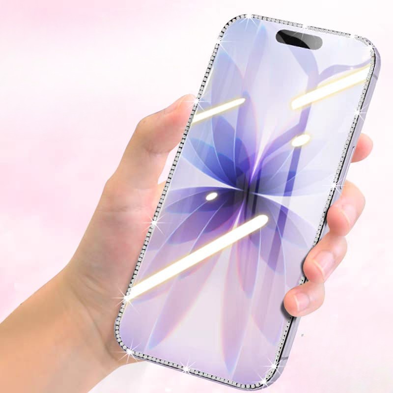 iPhone 16 Diamond Rhinestones Tempered Glass - slim profile