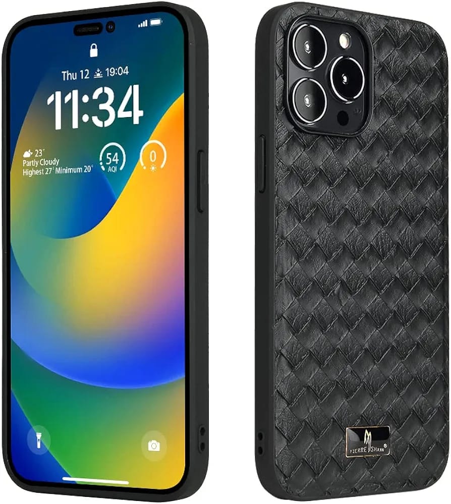 iPhone 15 Woven Grid Leather Cover - slim profile
