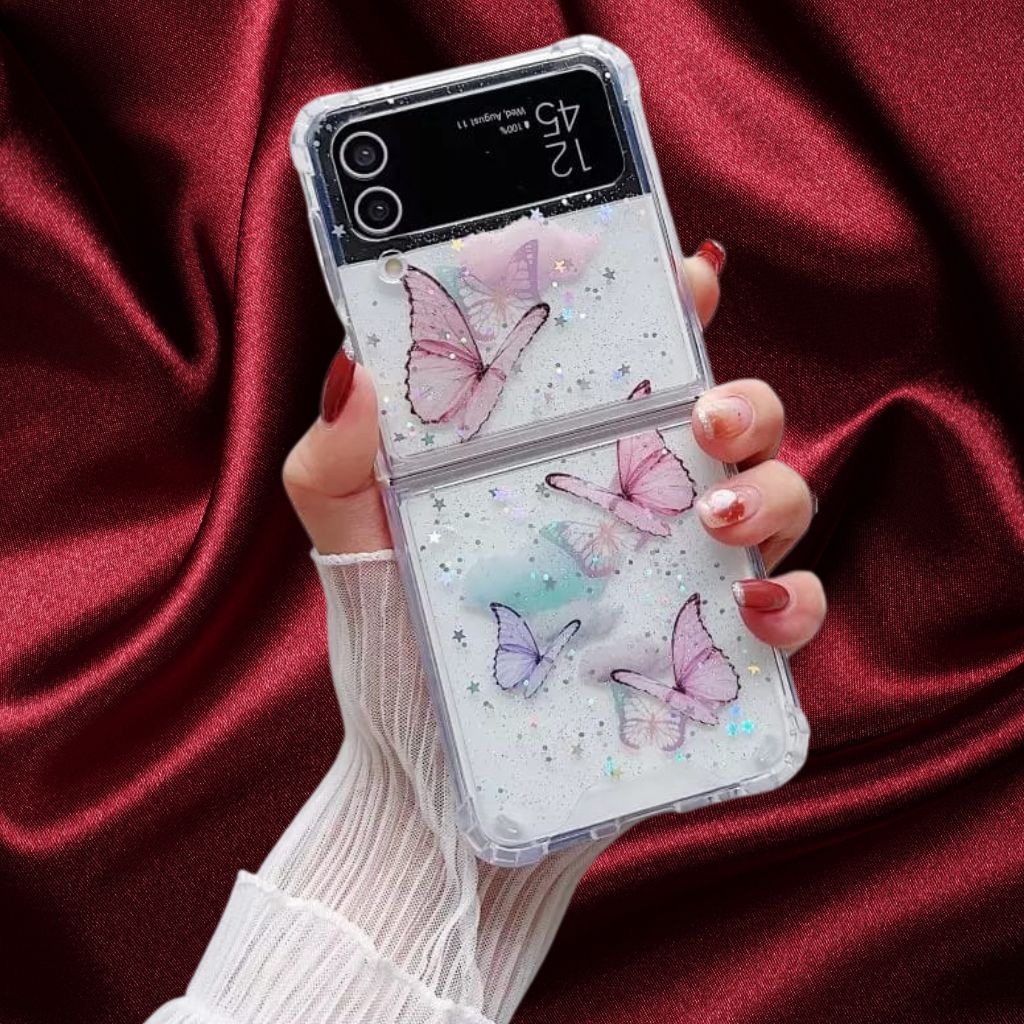 Samsung Galaxy Z Flip 7 Butterfly Glitter Transparent Cover - case features