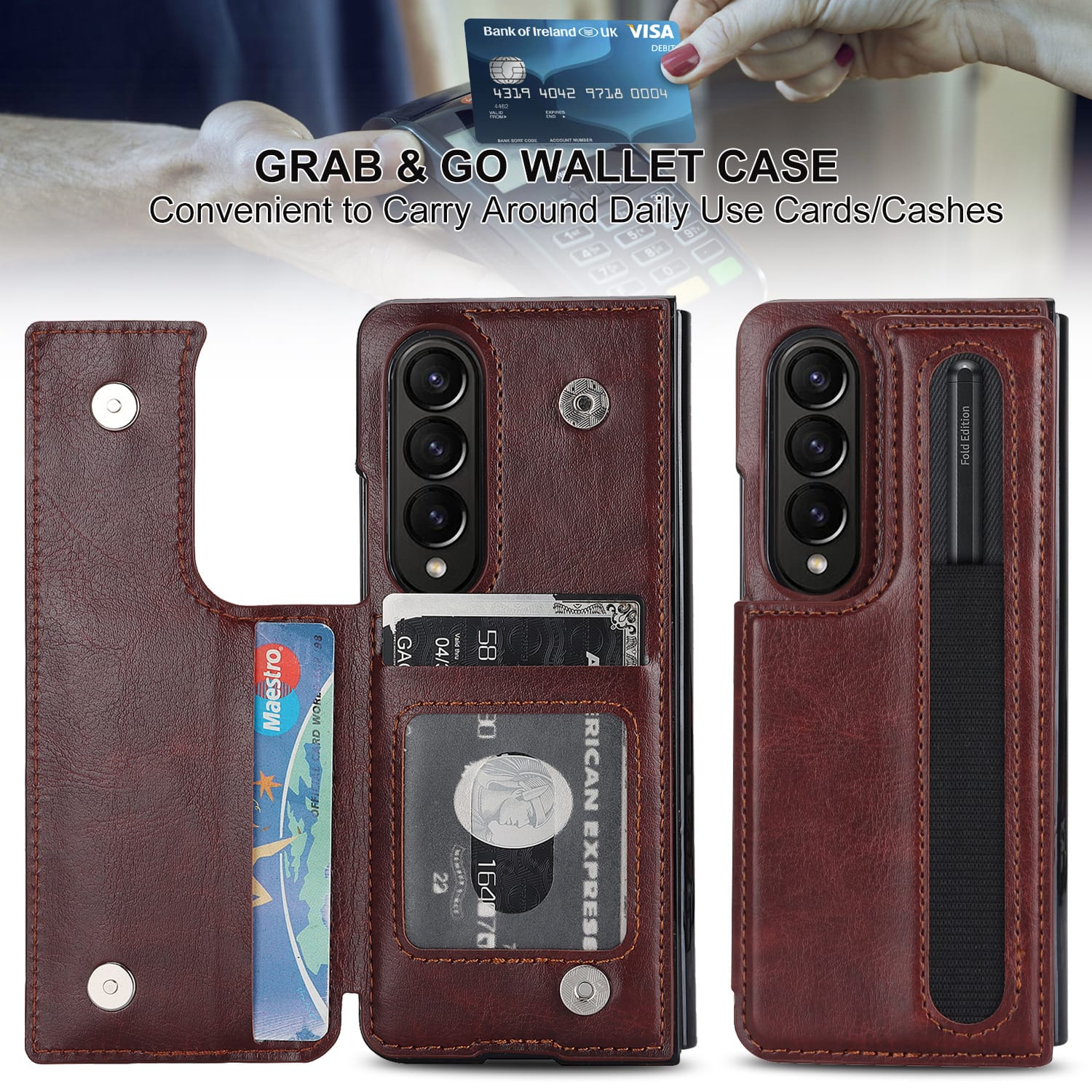 Samsung Galaxy Z Fold 3 Wallet Style Leather Cover - protective case detail
