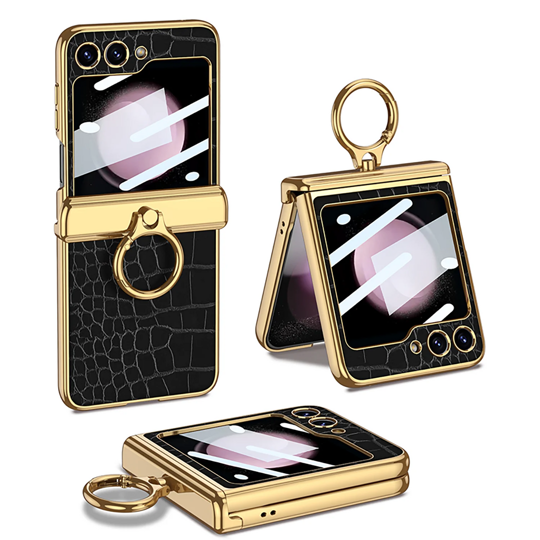 Samsung Galaxy Z Flip 5 Gold Electroplated Croco Leather Cover() - protective case detail