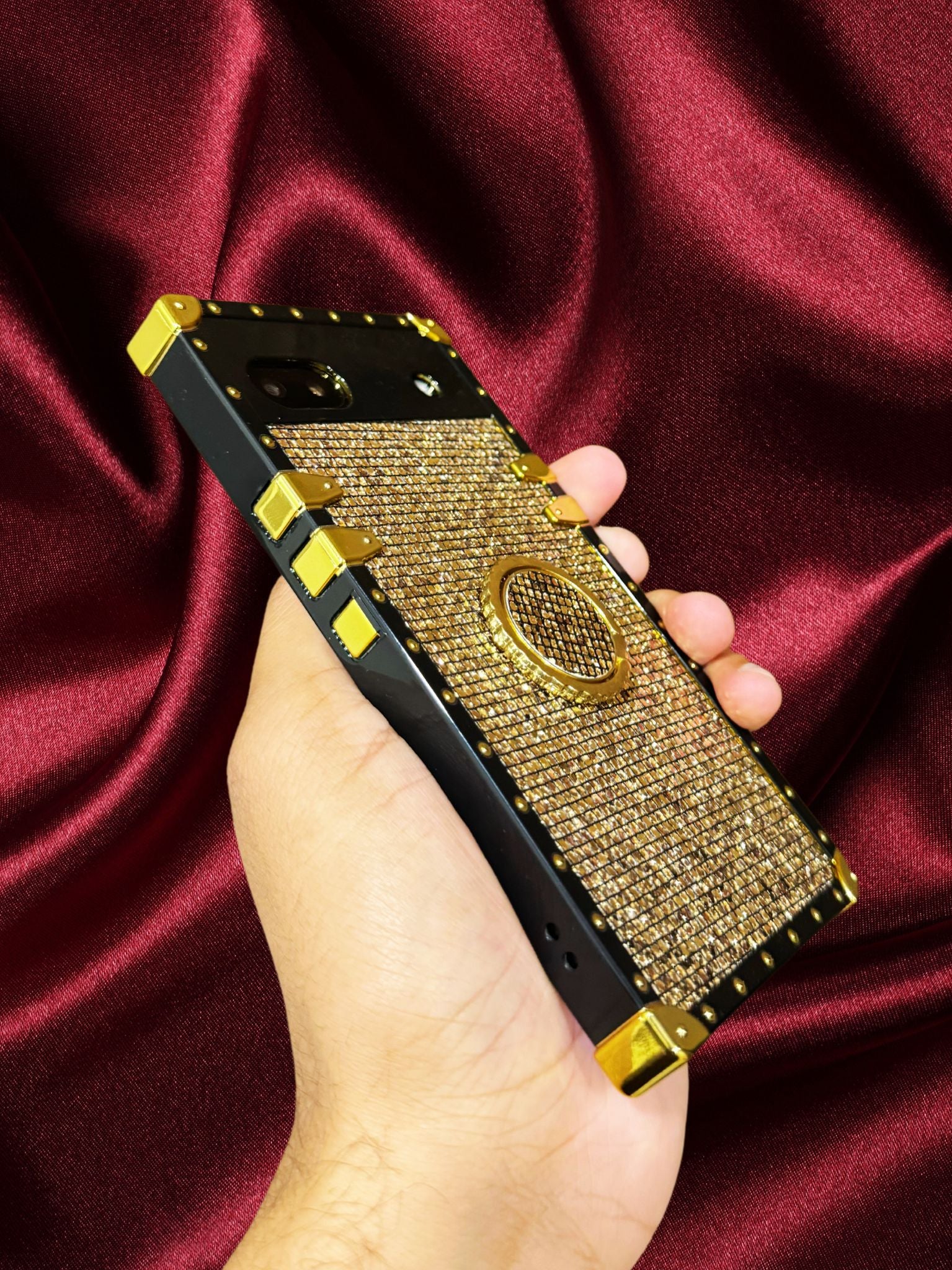 Google Pixel 6A Bling Gold Glitter Ring Holder Cover - protective case detail
