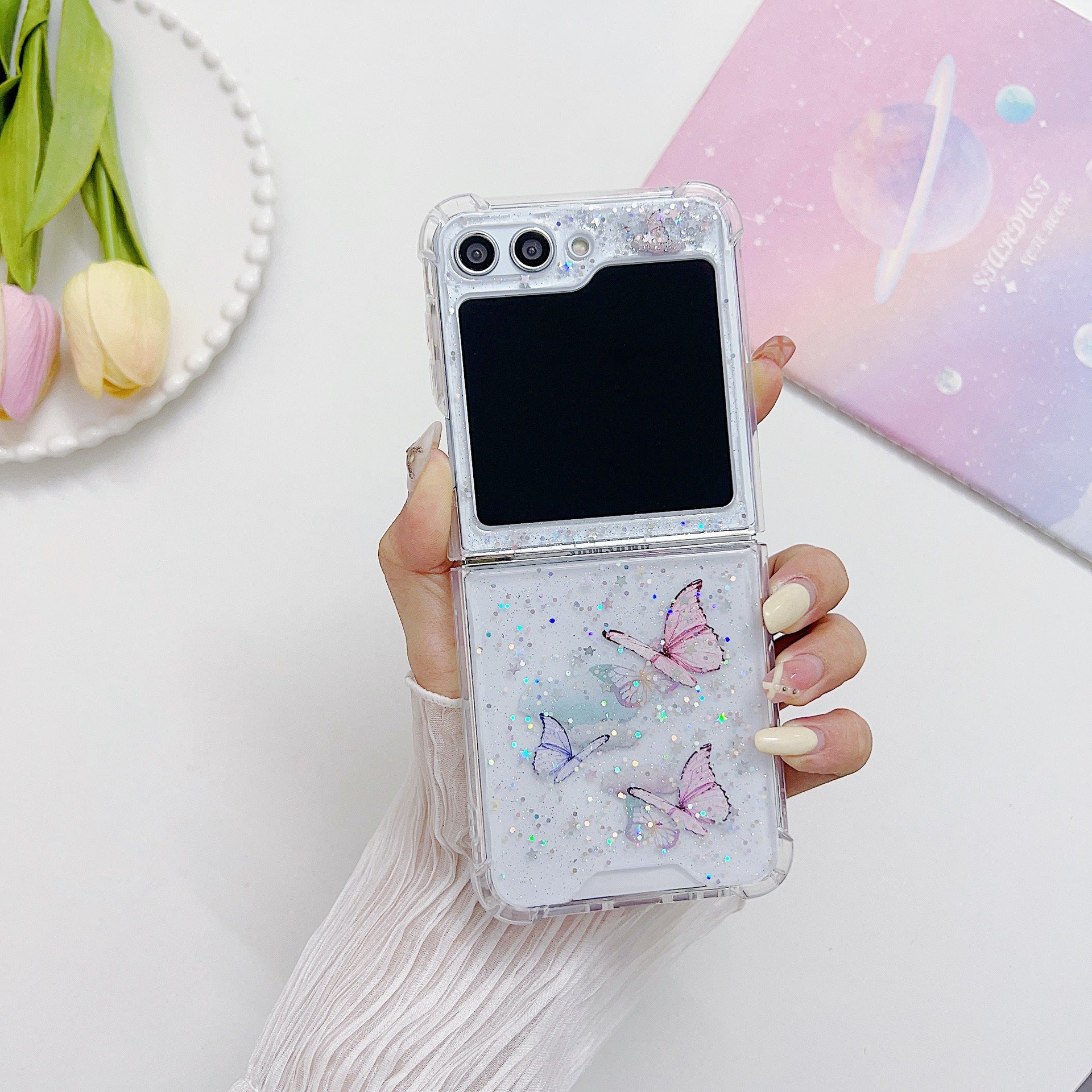 Samsung Galaxy Z Flip 7 Butterfly Glitter Transparent Cover - colour options