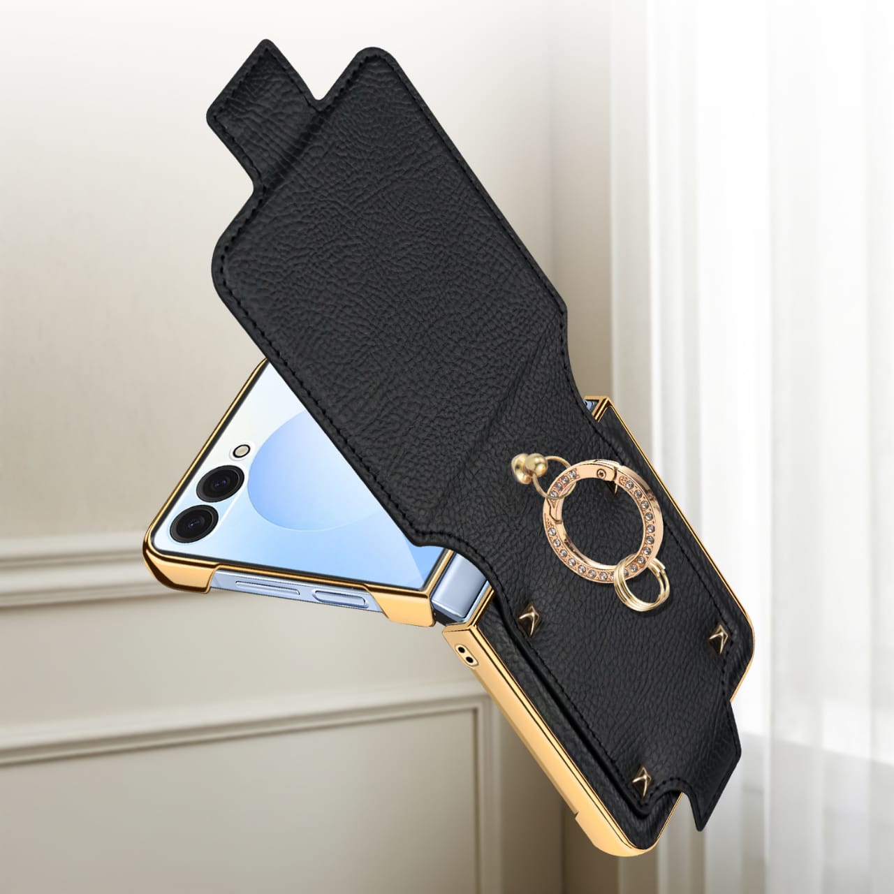 Ring Holder Gold Electroplated Premium Leather Cover – phone accessory by JustAndBest India