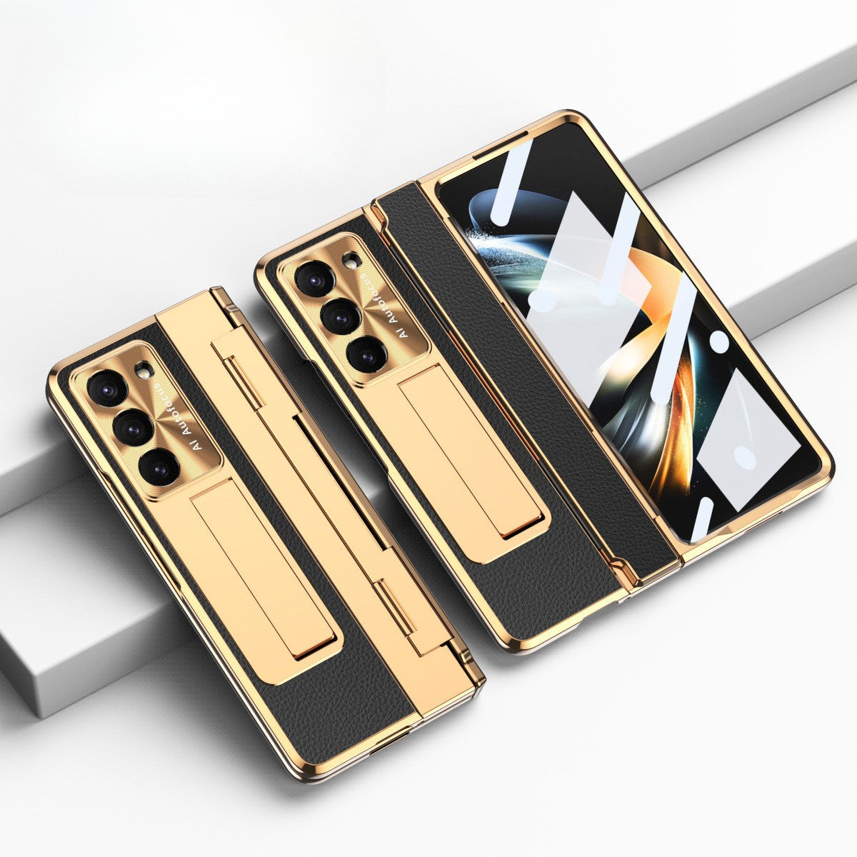 Samsung Galaxy Z Fold 6 Champagne Gold Electroplated Leather Cover - case features