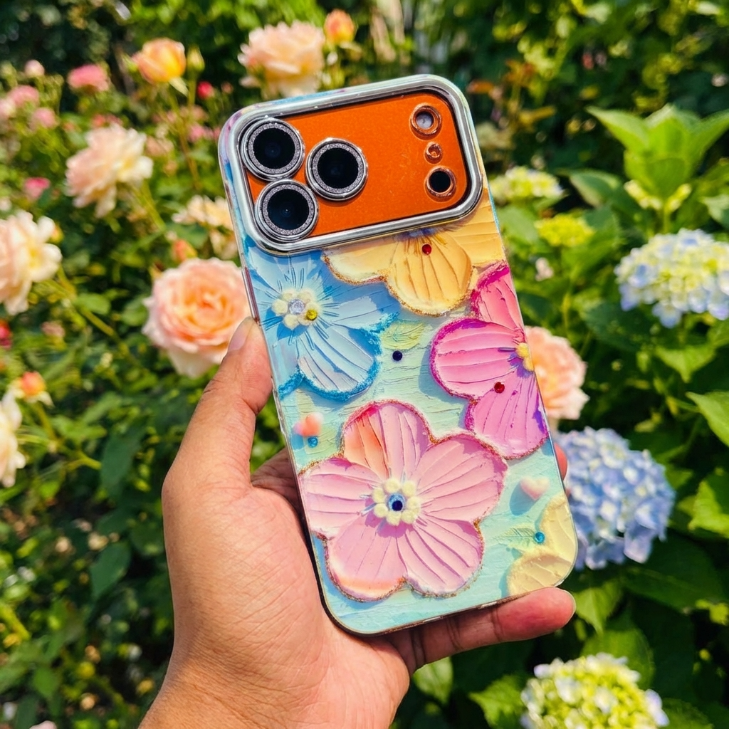 iPhone 17 Series Floral Glossy Glitter Cover - protective case detail