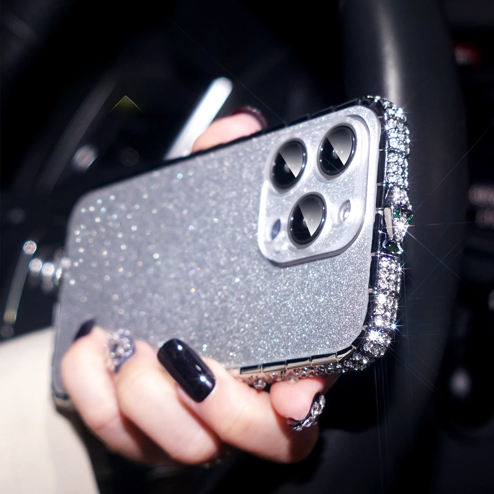 iPhone 16 Series Diamond Rhinestones Metallic Bumper Cover - protective case detail