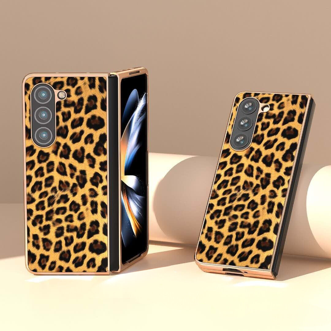 Samsung Galaxy Z Fold 3 Leopard Print Gold Electroplated Cover - lifestyle
