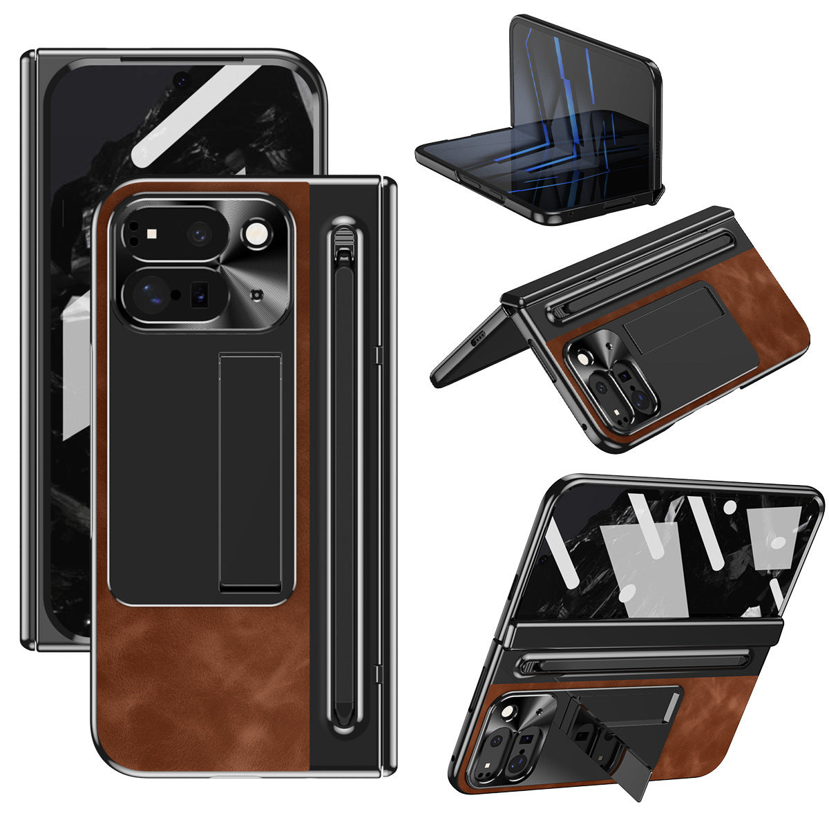 Google Pixel 10 Pro Fold Saddle Brown Leather Cover (with Stylus and F - case features